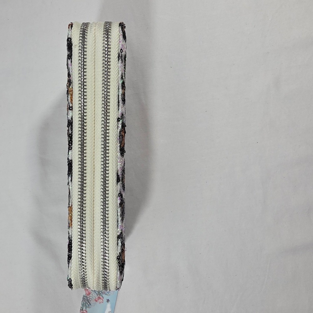 RFID blocking Sequin Leopard Print Double Zip Clutch with Wrist strap NEW - Picture 5 of 9
